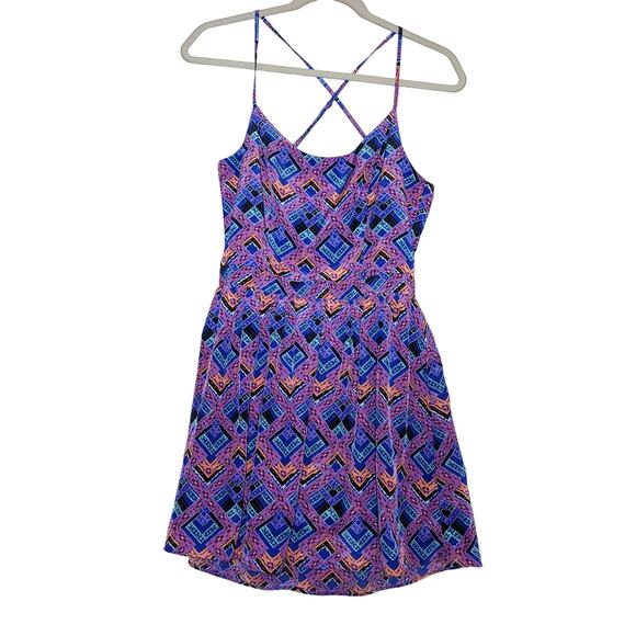 Bethany Mota Aeropostale Dress Small Purple Geometric Strappy Zipper Boho Mini - Picture 11 of 11